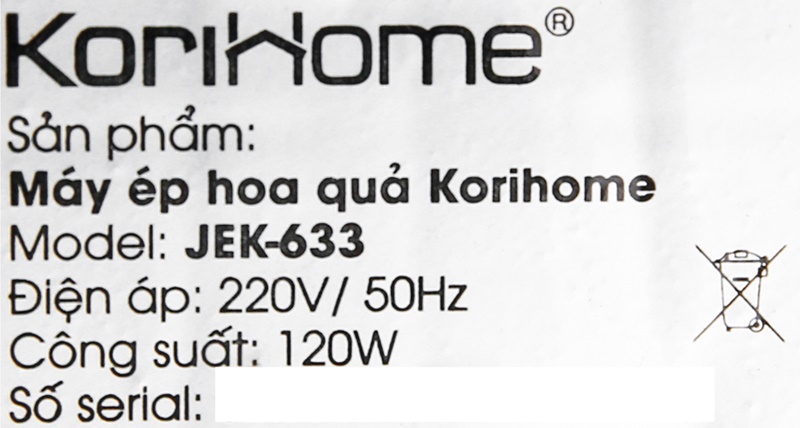 Máy ép hoa quả tốc độ chậm KoriHome JEK - 633 công suất 120W